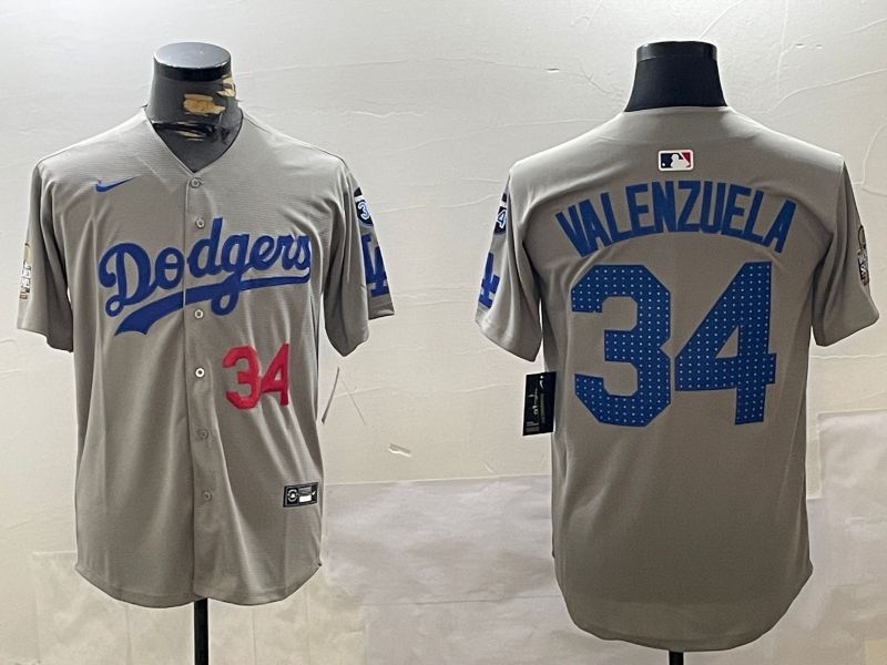 Men Los Angeles Dodgers #34 Valenzuela Grey Game 2024 Nike MLB Jersey style 112016->los angeles dodgers->MLB Jersey